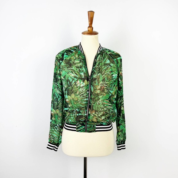 Juicy Couture semi sheer jungle leaf camouflage bomber jacket size Small - Picture 1 of 5
